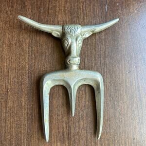 Bull Longhorn Steer Head Metal Aluminum Silver Tone Meat Fork 7.5" Italy